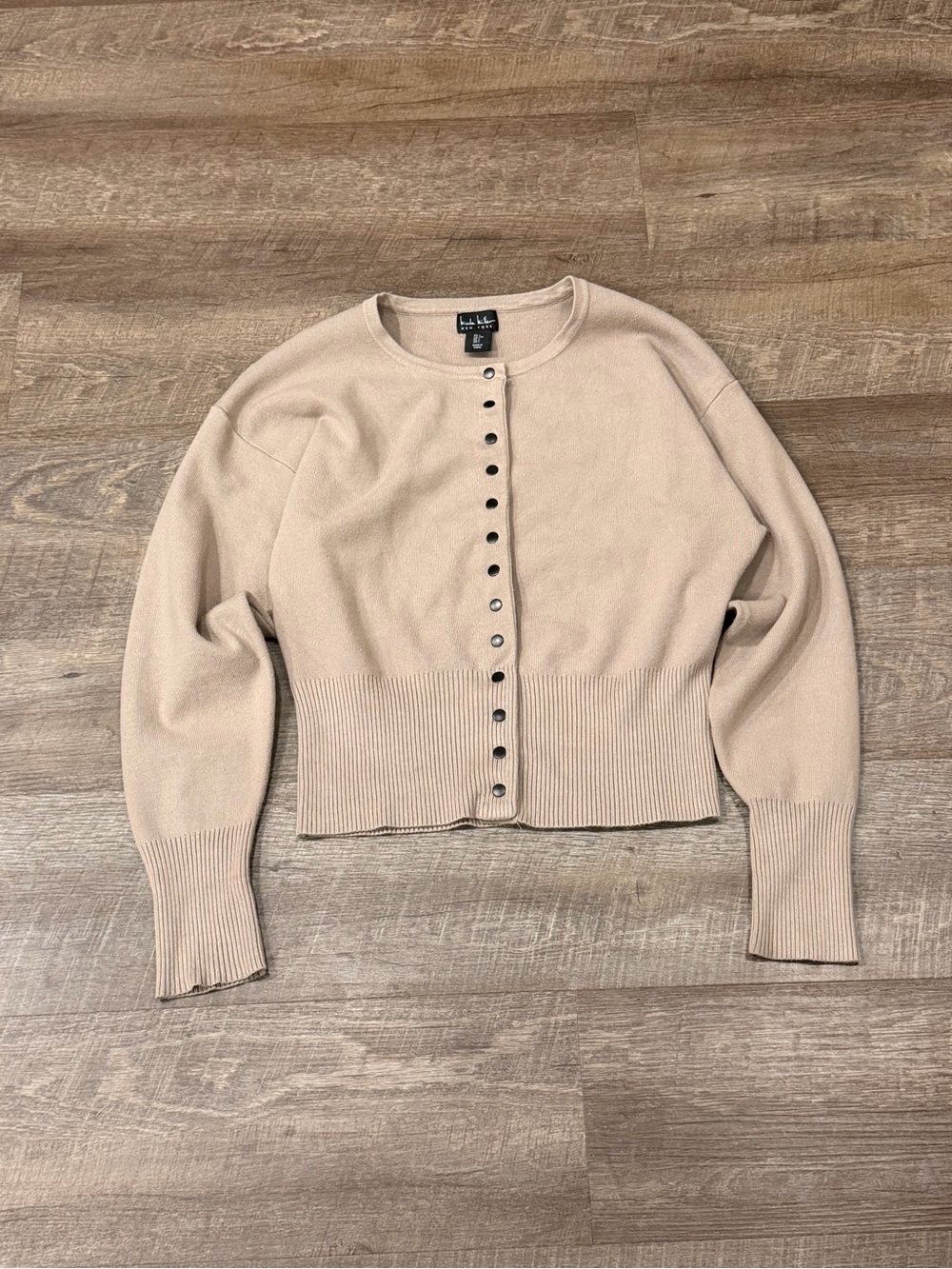 Neutral Tan Cropped Button-Front Cardigan